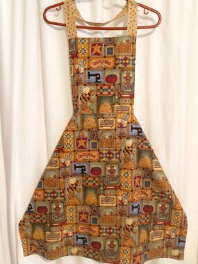 Vintage Apron Quilters Friends Full Length Bees Sewing Bears Handmade